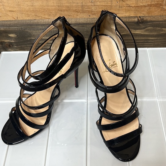 Christian Louboutin Mariniere Red Sole Patent Leather Cage 100mm Heels - Picture 12 of 14